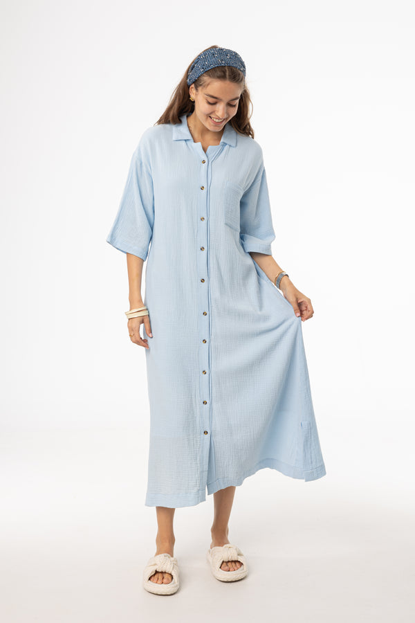 Blue Gauze Button Down Maxi