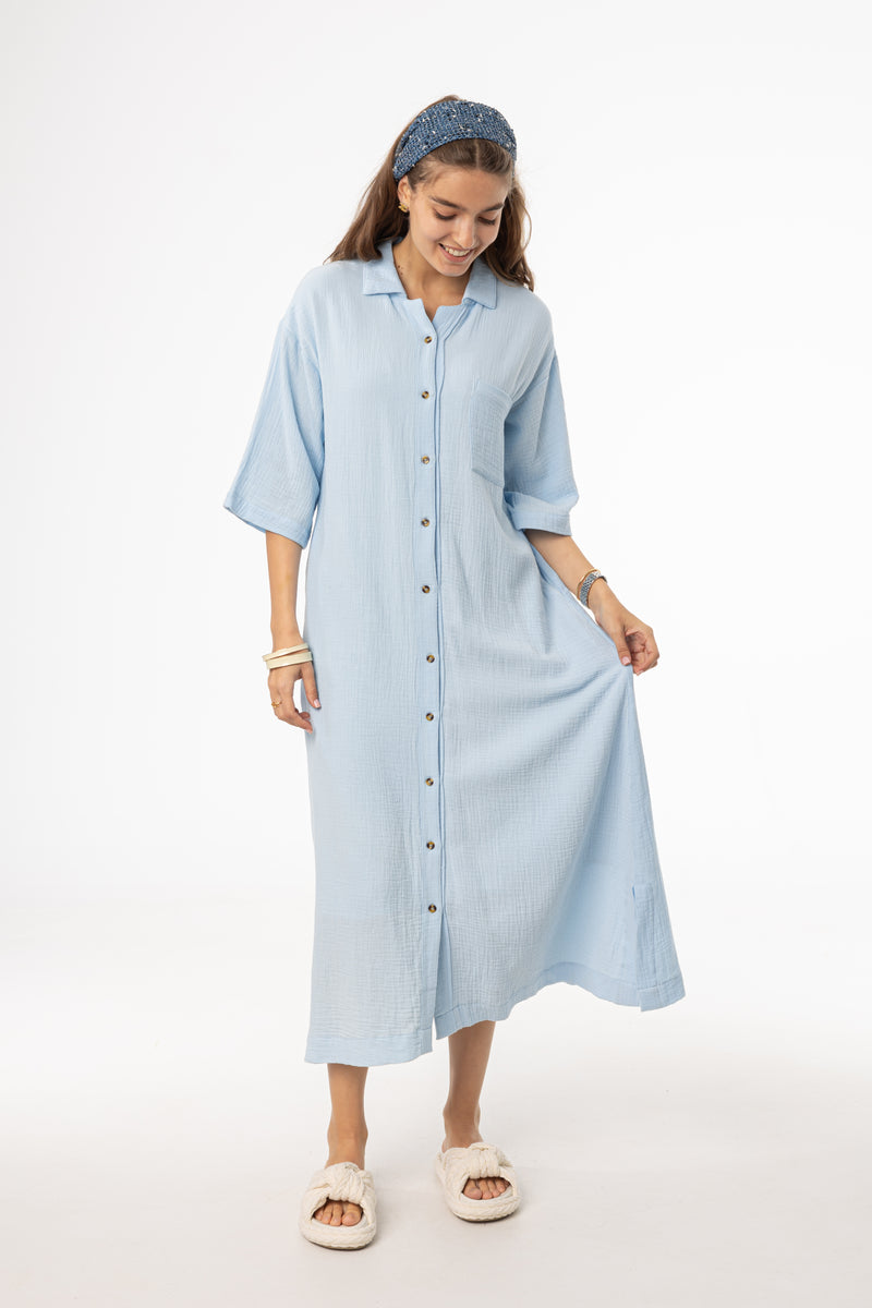 Blue Gauze Button Down Maxi