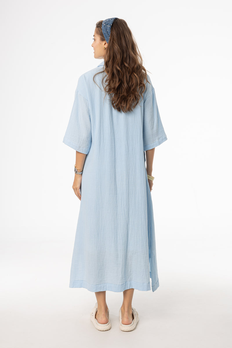 Blue Gauze Button Down Maxi