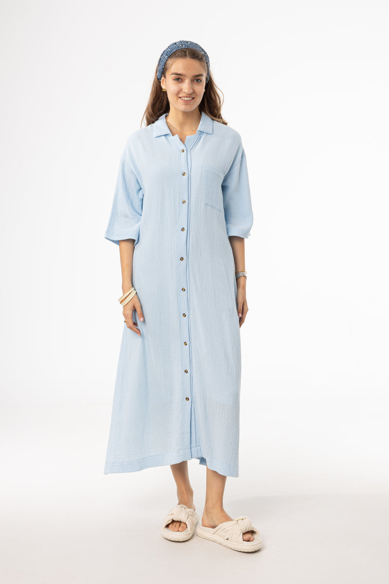 Blue Gauze Button Down Maxi