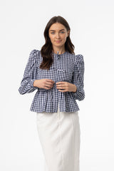 Blue Gingham Bow Blouse