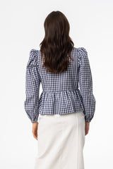 Blue Gingham Bow Blouse