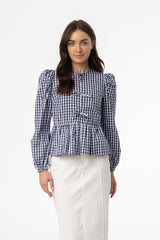 Blue Gingham Bow Blouse