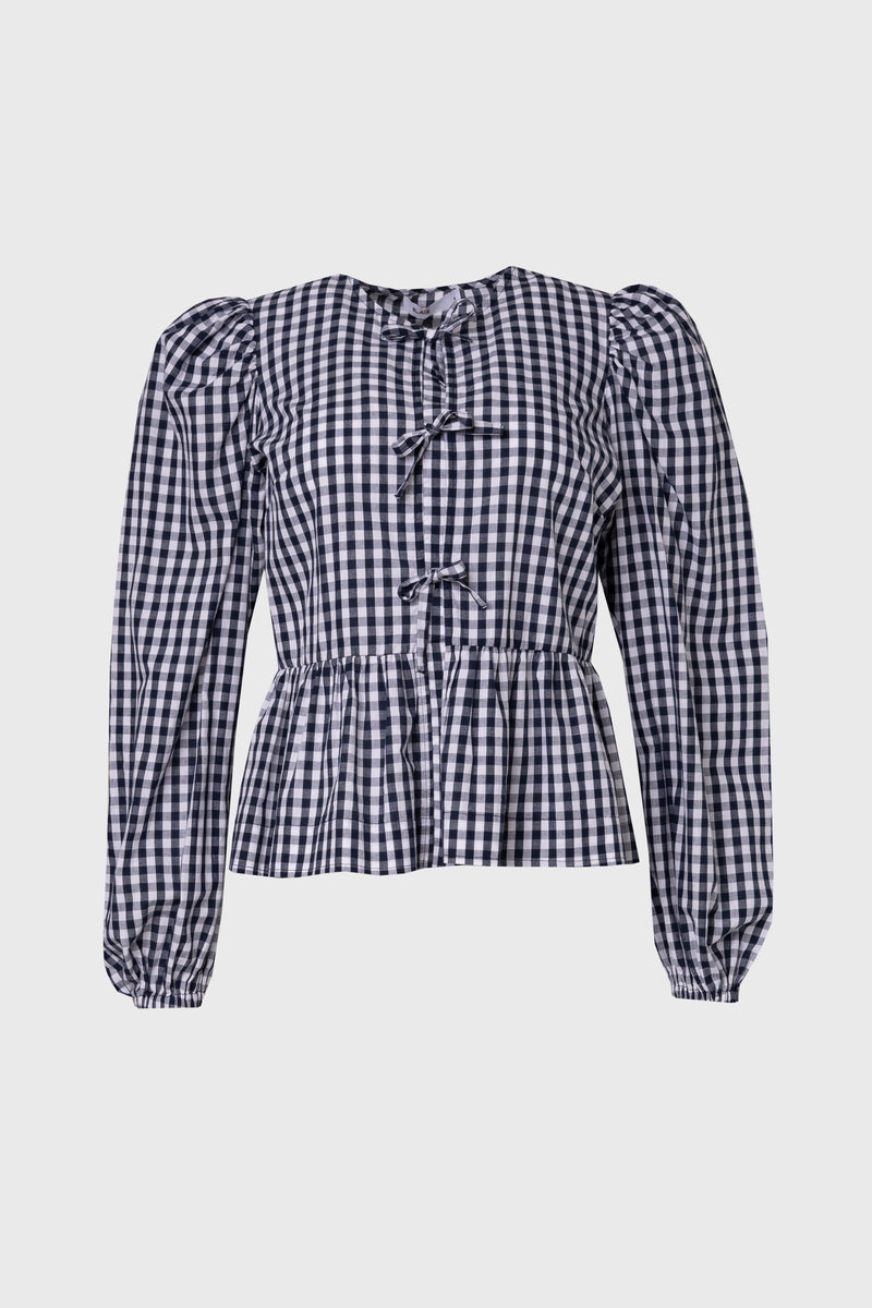 Blue Gingham Bow Blouse