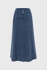 Blue Godet Flare Maxi Skirt