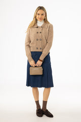 Blue Half Pleat Cargo Denim Skirt