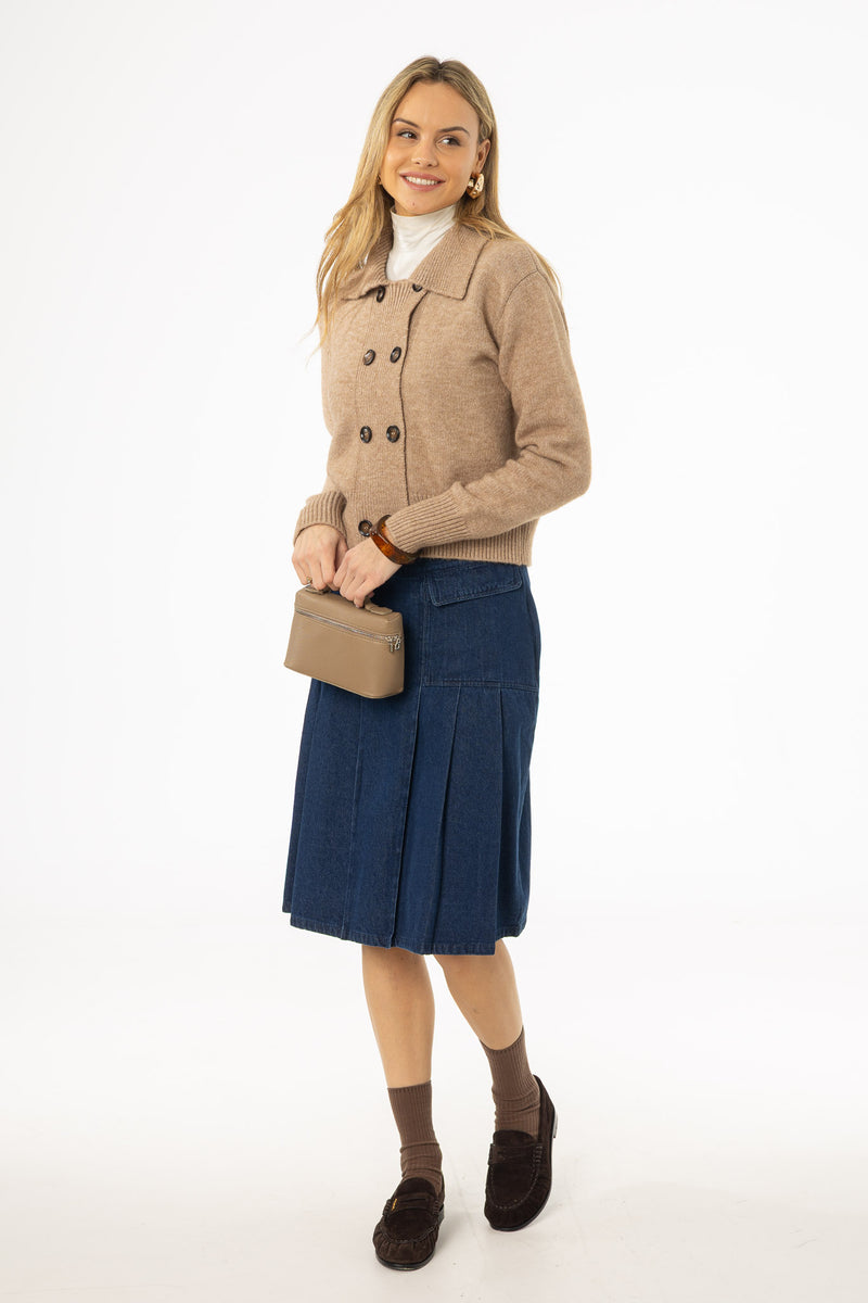 Blue Half Pleat Cargo Denim Skirt