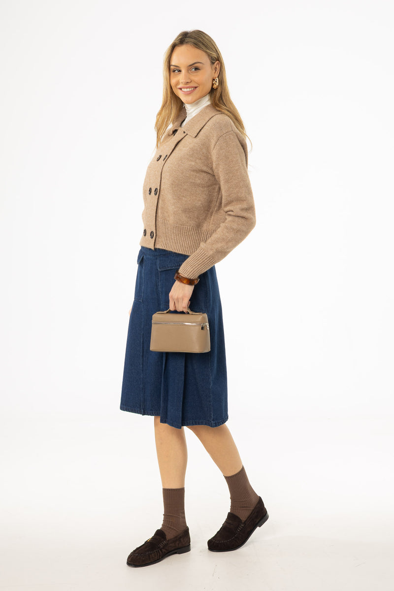 Blue Half Pleat Cargo Denim Skirt