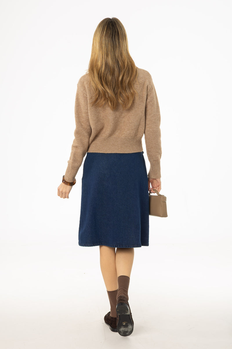 Blue Half Pleat Cargo Denim Skirt