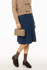 Blue Half Pleat Cargo Denim Skirt