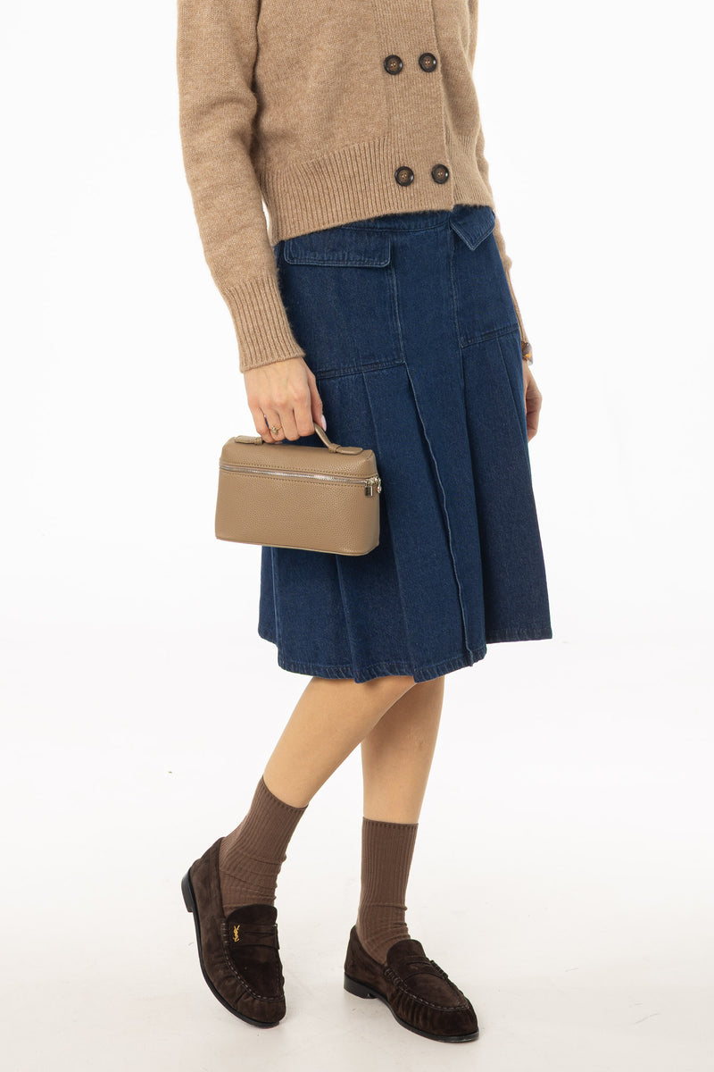 Blue Half Pleat Cargo Denim Skirt