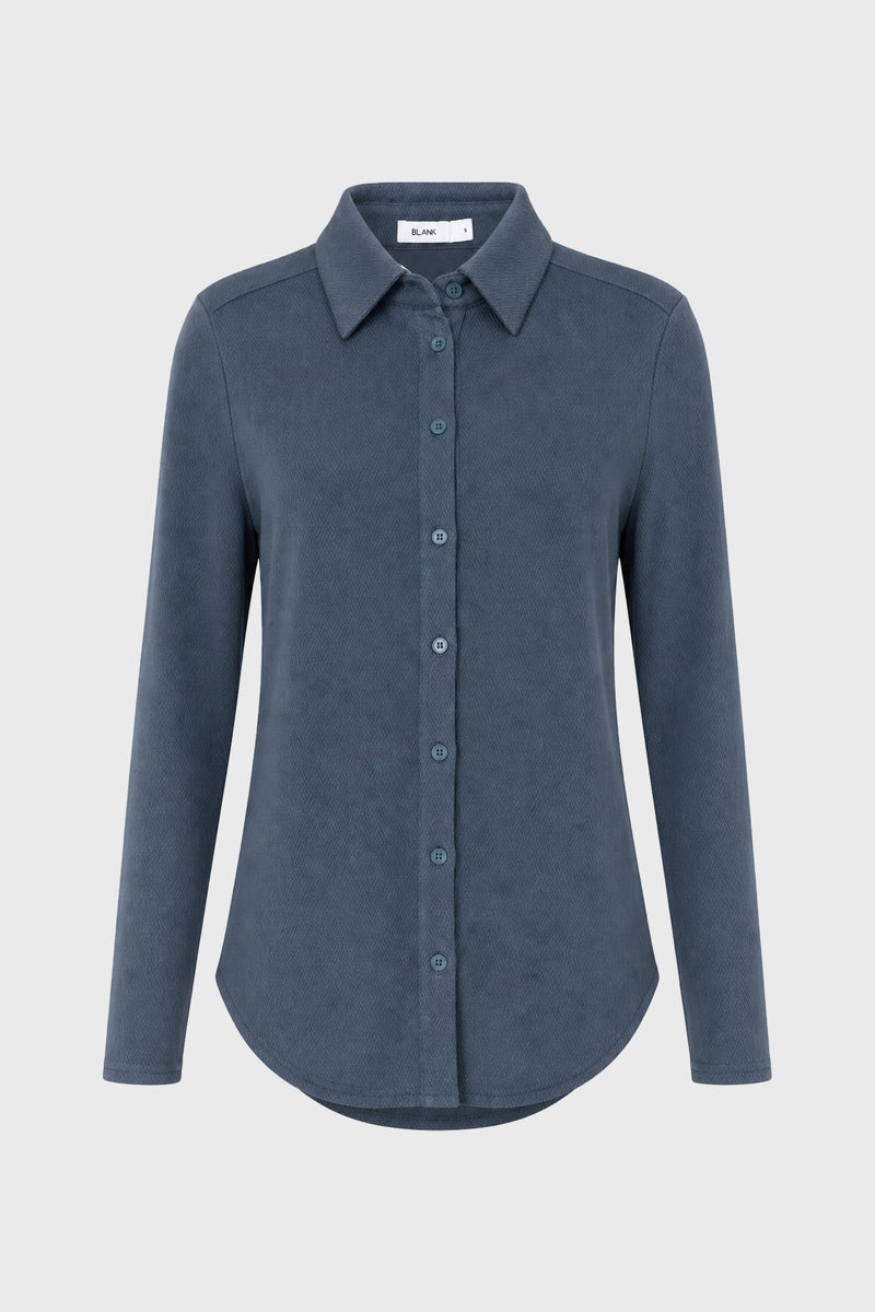 Blue Herringbone Textured Shirt  BLANK