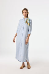 Blue Linen Maxi Shirt Dress