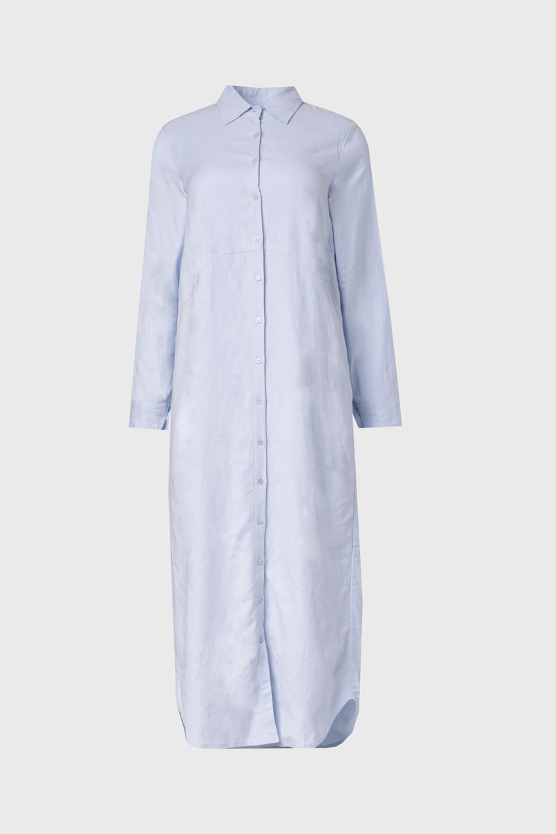 Blue Linen Maxi Shirt Dress