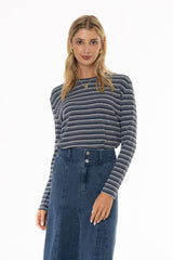 Blue Multi Striped Round Neck Sweater