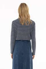 Blue Multi Striped Round Neck Sweater