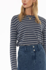 Blue Multi Striped Round Neck Sweater