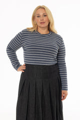 Blue Multi Striped Round Neck Sweater