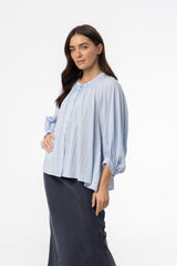 Blue Oversized Balloon Sleeve Blouse