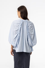 Blue Oversized Balloon Sleeve Blouse