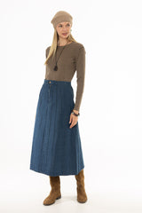 Blue Paneled Denim Skirt