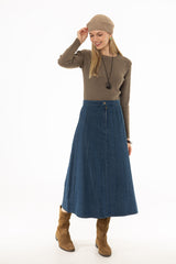 Blue Paneled Denim Skirt