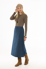 Blue Paneled Denim Skirt