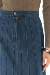 Blue Paneled Denim Skirt