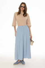 Blue Paneled Linen Feel Maxi Skirt