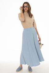 Blue Paneled Linen Feel Maxi Skirt