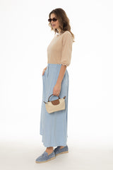 Blue Paneled Linen Feel Maxi Skirt