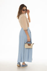 Blue Paneled Linen Feel Maxi Skirt