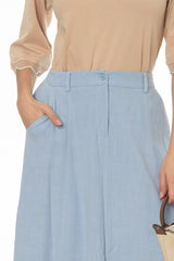 Blue Paneled Linen Feel Maxi Skirt