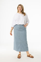 Blue Pinstripe Denim Skirt