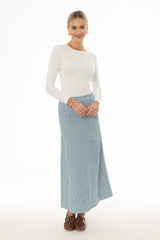 Blue Pinstripe Flare Maxi Skirt