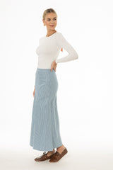 Blue Pinstripe Flare Maxi Skirt
