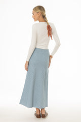 Blue Pinstripe Flare Maxi Skirt