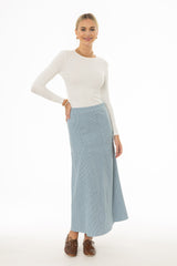 Blue Pinstripe Flare Maxi Skirt