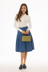 Blue Pleated Denim Skirt