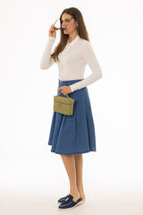 Blue Pleated Denim Skirt