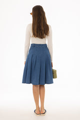 Blue Pleated Denim Skirt