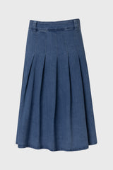 Blue Pleated Denim Skirt