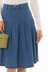 Blue Pleated Denim Skirt