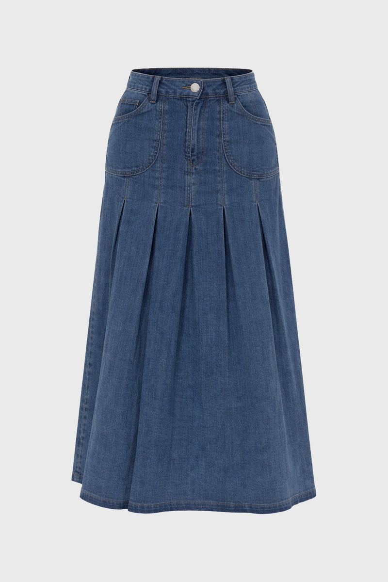 Blue Pocket Pleated Denim Skirt – BLANK