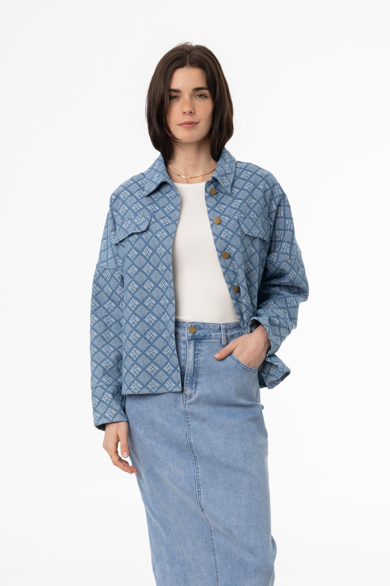 Blue Printed Denim Jacket