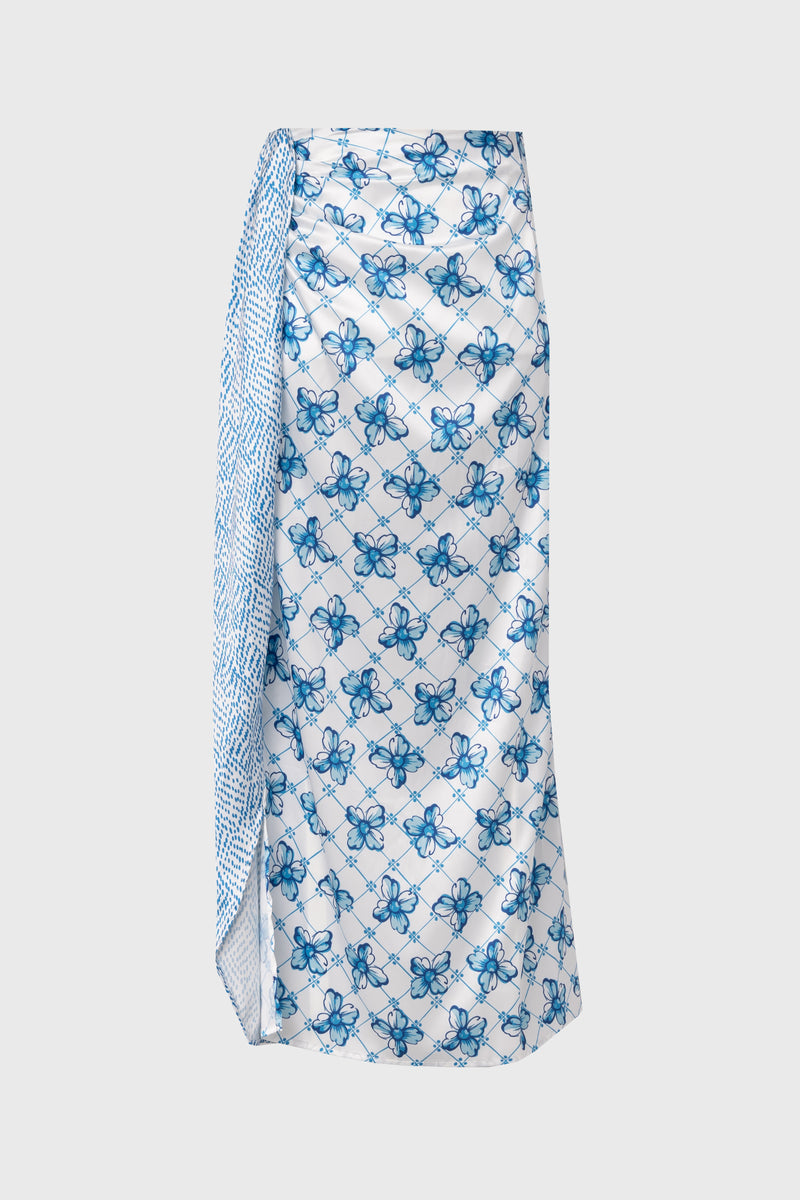 Blue Printed Draped Skirt