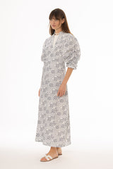 Blue Printed Wrap Linen Dress