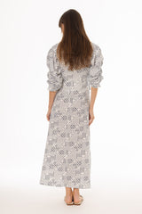 Blue Printed Wrap Linen Dress