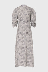 Blue Printed Wrap Linen Dress