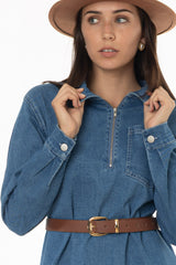 Blue Quarter Zip Denim Top